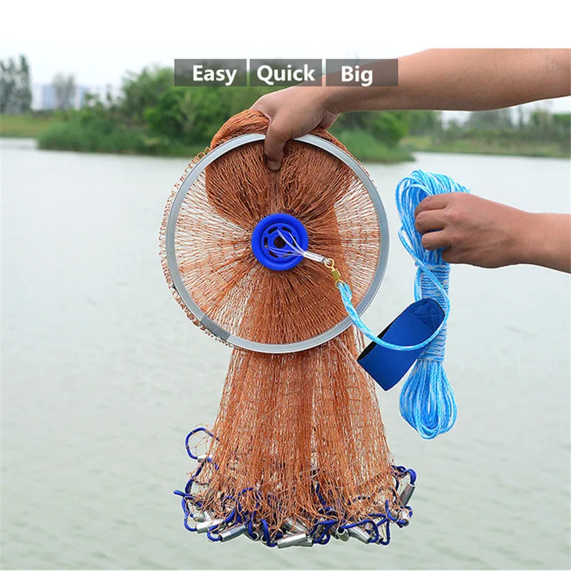 

Upgraded Aluminium Alloy Cast Ring American Hand Throw Net with Lead Sinkers Small Mesh Netting Hand Cast Net Fishing Tools