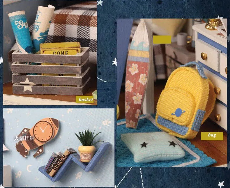 Светящиеся миниатюрные домашние статуэтки, модель для украшения дома, звездная двухъярусная кровать, светодиодная сборная музыкальная шкатулка «сделай сам» с защитой от пыли, детский подарок