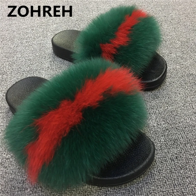 

Fox Hair Slippers Women Fur Home Fluffy Sliders Plush Furry Summer Flats Sweet Ladies Shoes Large Size 45 Hot Sale Cute Pantufas