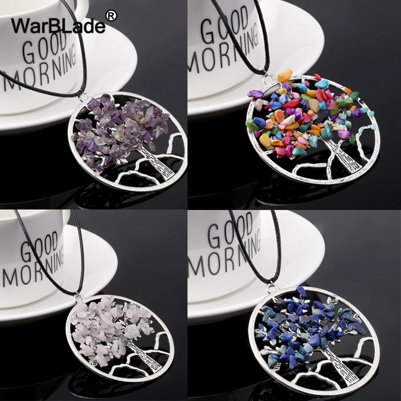 

Fashion Rainbow 7 Chakra Tree Of Life Pendants Necklaces Natural Stone Crystal Wisdom Life Tree Necklace For Women Jewelry Gift