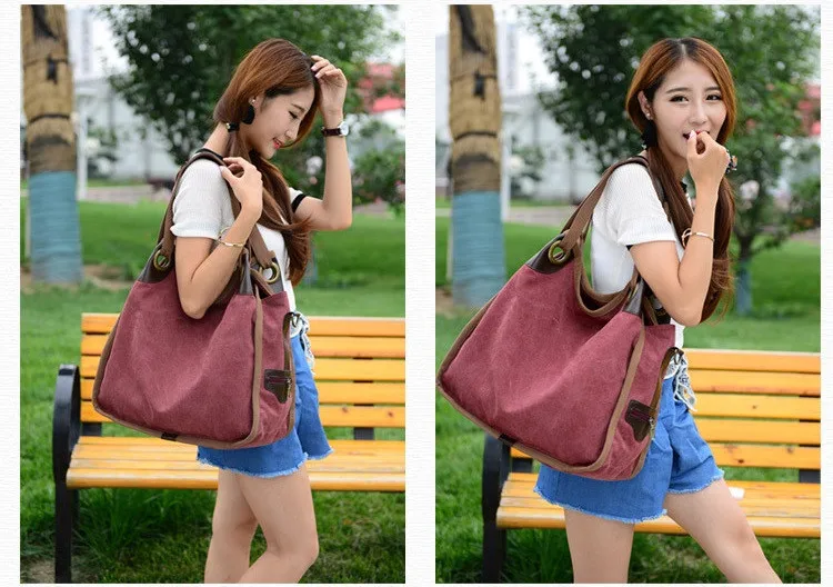 MJ Women's Canvas Handbags High Quality Female Canvas Totes Casual Shoulder Bags Large Travel Bag Ladies Solid Crossbody Bags (7)