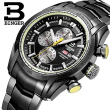 Новые часы мужские роскошные брендовые наручные часы Бингер кварцевые часы спортивные часы с хронографом Diver glowwatch B1163-2