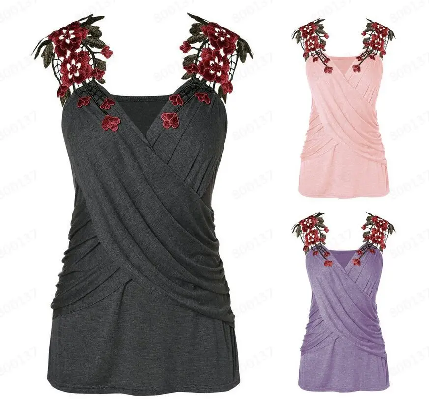 

Summer Lace Stitching Women's Fashion Vest 3 Colors 5 Yards Tops Mujer Verano 2019 Mother Summer Tops Camiseta Tirantes Mujer