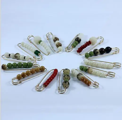 

2018 New Arrival Natural Stone Broochs All-match Retro Pop Pin Brooch Beaded Sweater Coat 8CM Gold Pin Spot Gift for Women