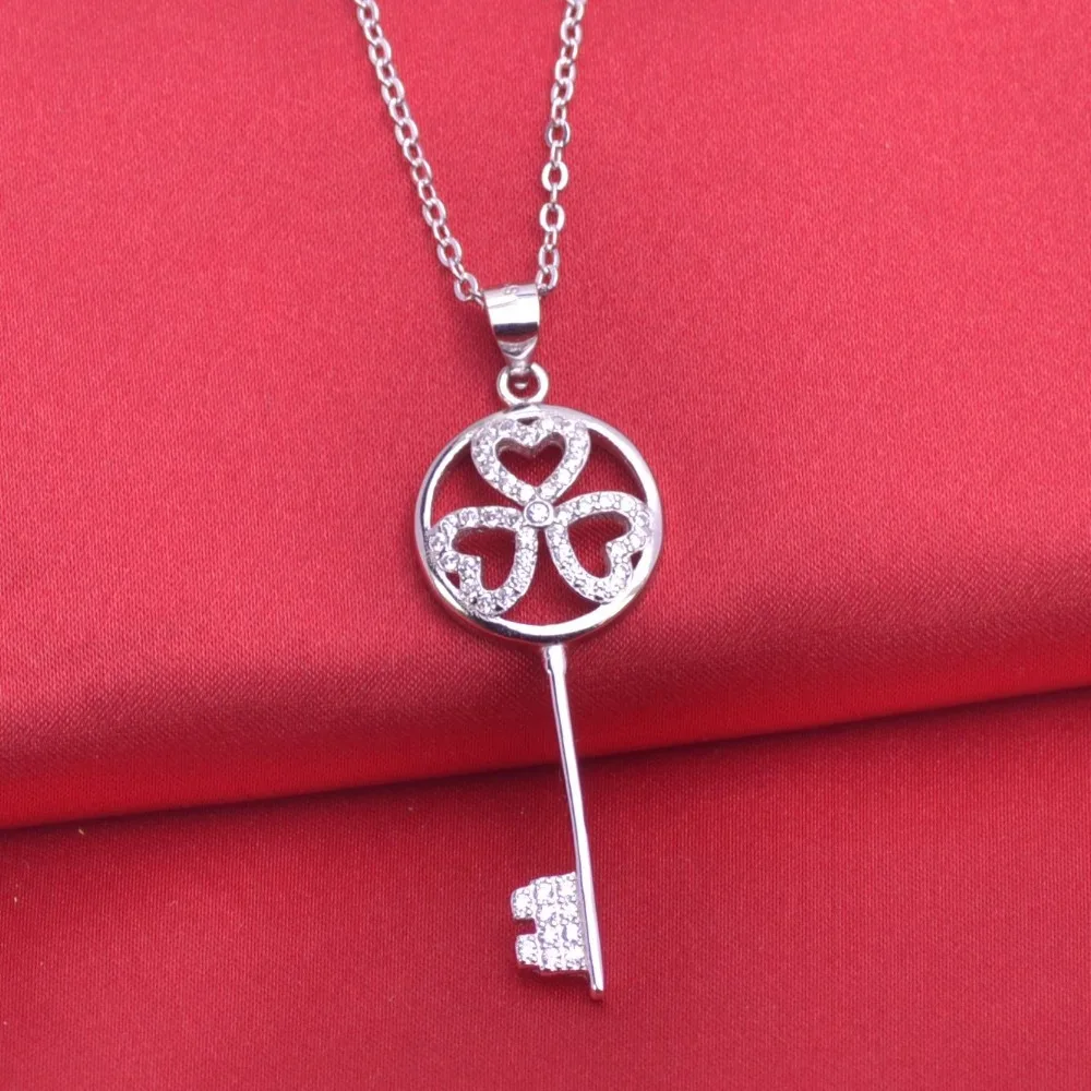 

10pcs/lot Factory China silver 925 key pendant necklaces, heart pendant necklace zircon jewelry,