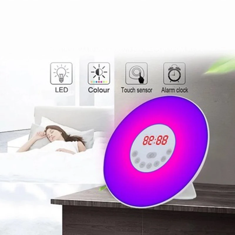 

LukLoy Smart LED Wake-Up Lamps Modern Creative Clock FM RGB Sunrise Wake-Up Lights for Brdroom Study Colorful Lighting Fixtures