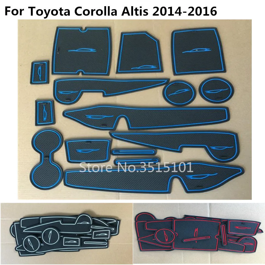 

Car Groove Gate Slot Armrest Storage Rubber non-slip mats water proof mat inner door pad For toyota Corolla Altis 2014 2015 2016