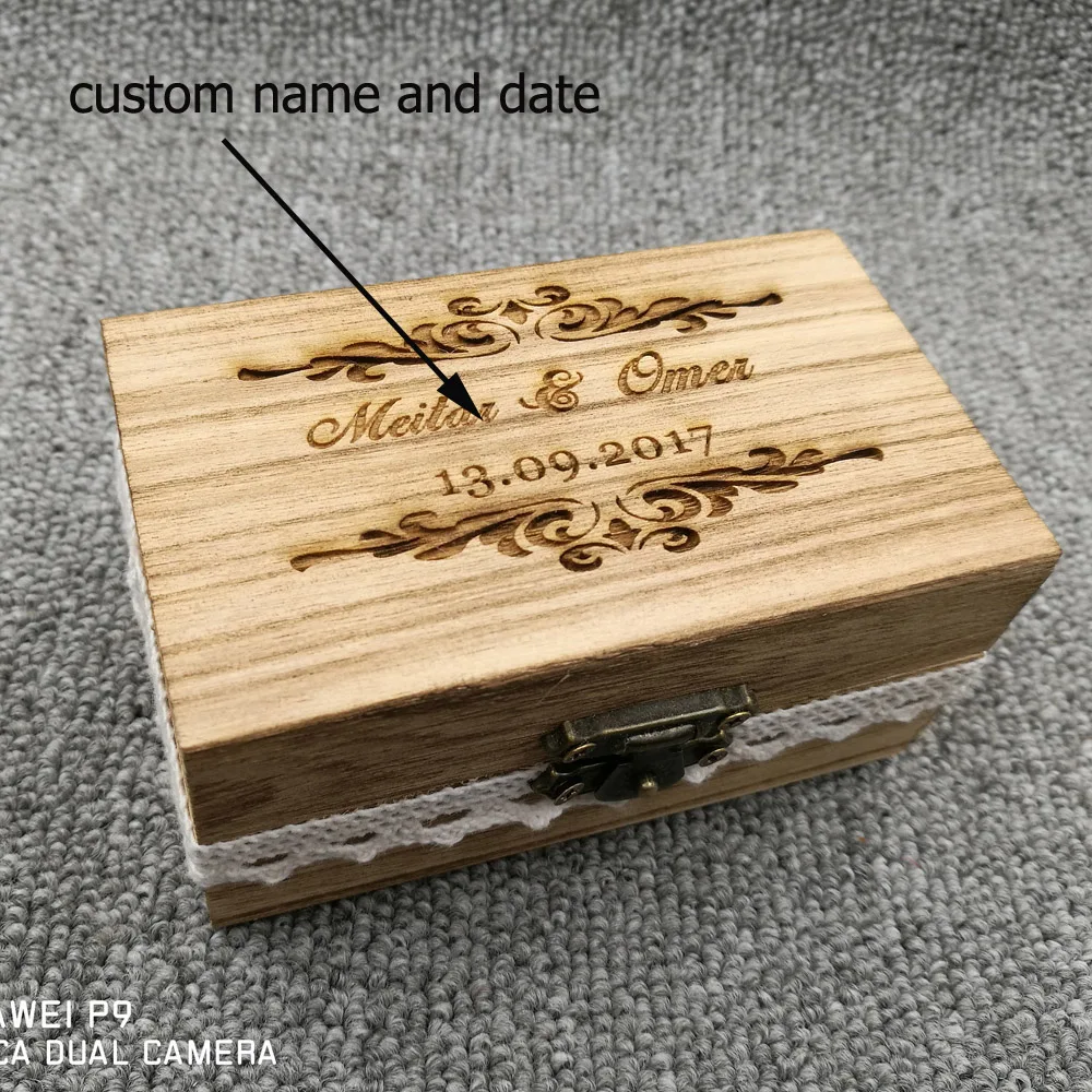 Customized wedding Ring Box with Last name,Wooden Personalized Ring Holder,Rustic Ring Bearer.Romantic Box with heart date2