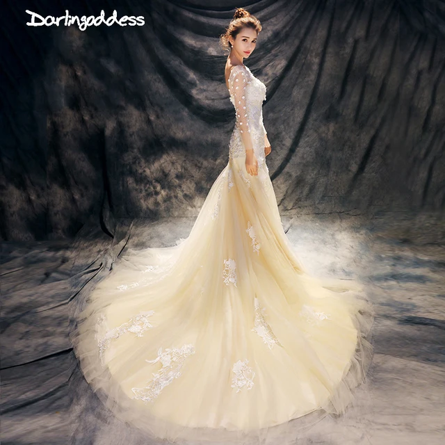 Luxury Lace Mermaid Wedding Dress Y Champagne Beading Plus Size Luxury Lace Mermaid Wedding Dress Y Champagne Beading Plus Size Long Sleeve Gowns 2017 Real