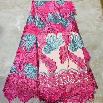 

African cord lace fabric with Big Rhinestones latest african lace 2019 high quality guipure lace nigerian lace fabric for dress