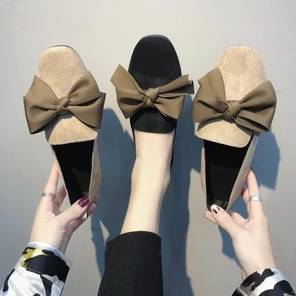 

Female 2019 new spring student flat square bow tie wild single shoes