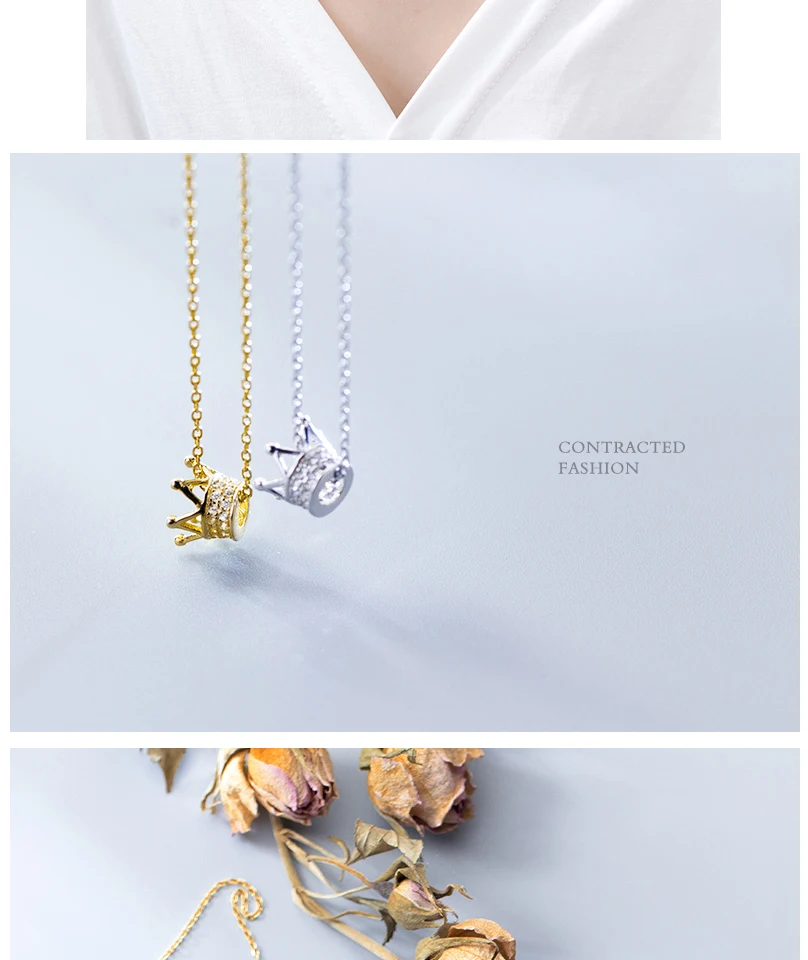 925 Sterling Silver Fashion Ins Queen Clavicle Chain Crown Pendant Necklace For Women Girl Female Korean Version Crystal Jewelry (7)