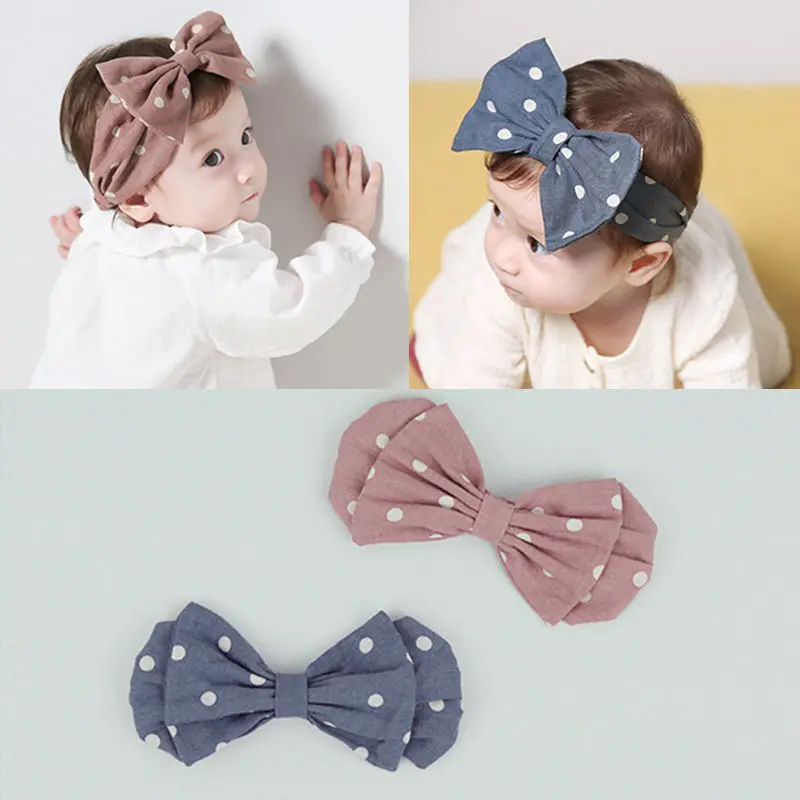 

2018 Hot Selling New Fashion Dot Hair Bands Headband Kids Hair Accessories Baby Girls Cute Rabbit Ears Elastic Bowknot Headband