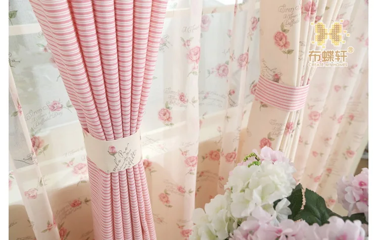 Удобная Розовая Занавеска для принцессы, детская спальня, украшение дома, занавеска s для комнаты для девочек, цветочные хлопковые шторы