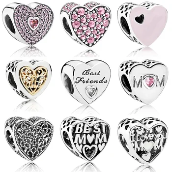 

Silver Color Beads Charms Fashion Mom Best Friend Glaze Crystal Heart Bead For Original Pandora Charm Bracelets & Bangles