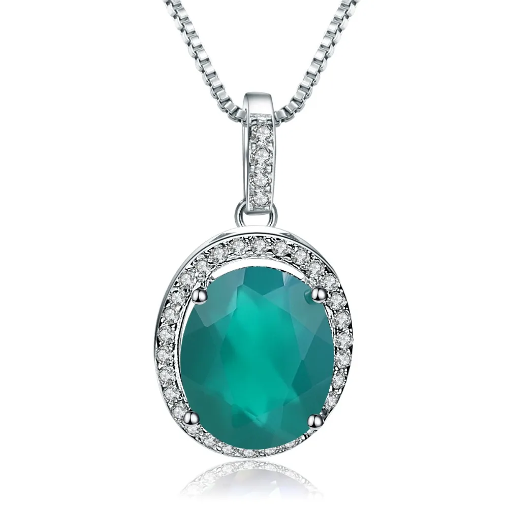 

GEM'S BALLET Oval Natural Green Agate Gemstone Pendant Necklace Pure 925 Sterling Silver Classic Fine Jewelry for Women Wedding
