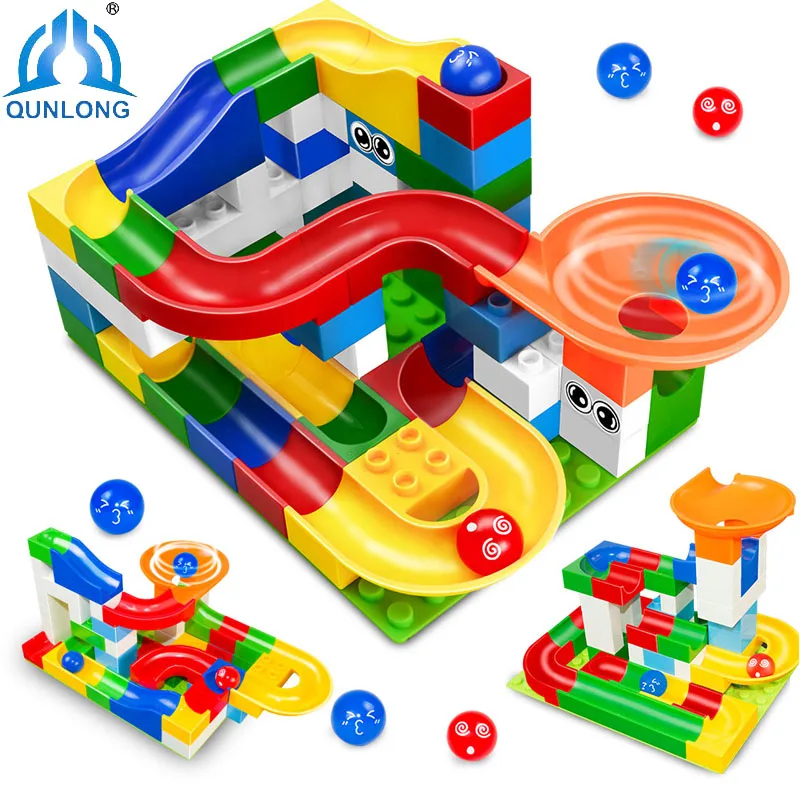 

52-108Pcs Marble Race Run Maze Balls Adventure Track Big Size Building Blocks Educational Toys for kid Compatible With Duploed
