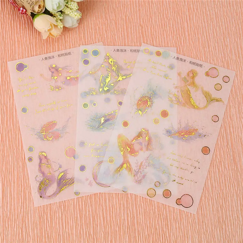 

Paper Stickers Mixed Rectangle Mermaid Beauty Pattern Romantic Gift Package Envelope Seal Label Scrapbook Deco 15*10cm 3 PCs/Set