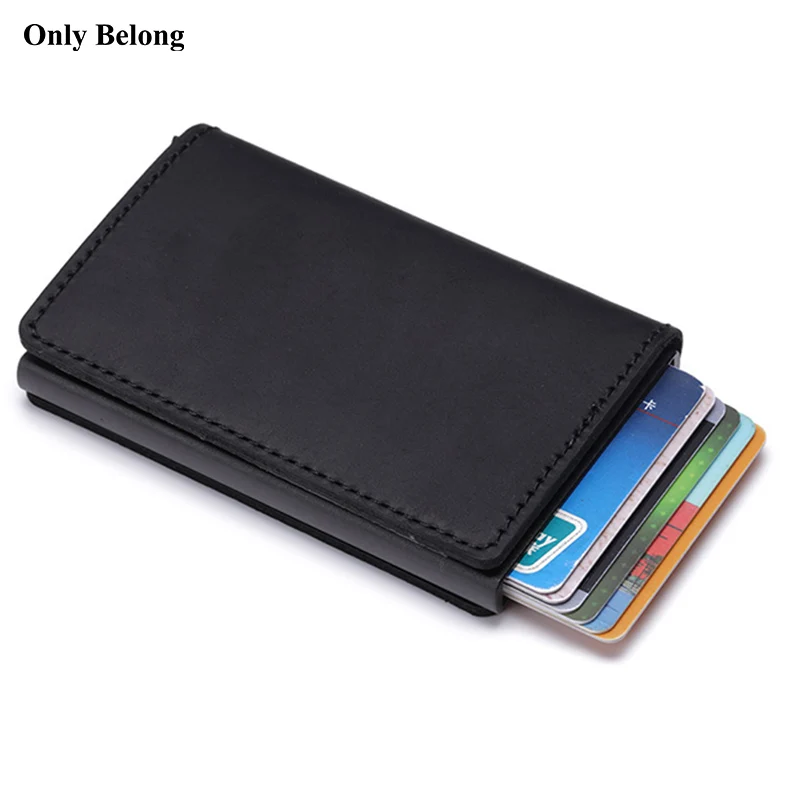 

high quality Genuine leather Wallet Pop up Credit business Card Case Protector id Card Holder Men Rfid Blocking Bank Wallet