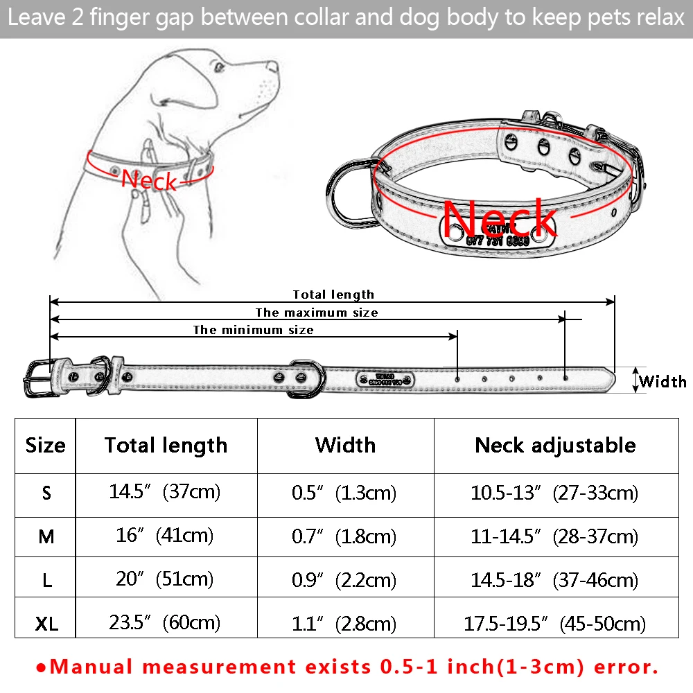 Large Durable Personalized Dog Collar PU Leather Padded Pet ID Collars Customized for Small Medium Large Dogs Cat 4 Size images - 6