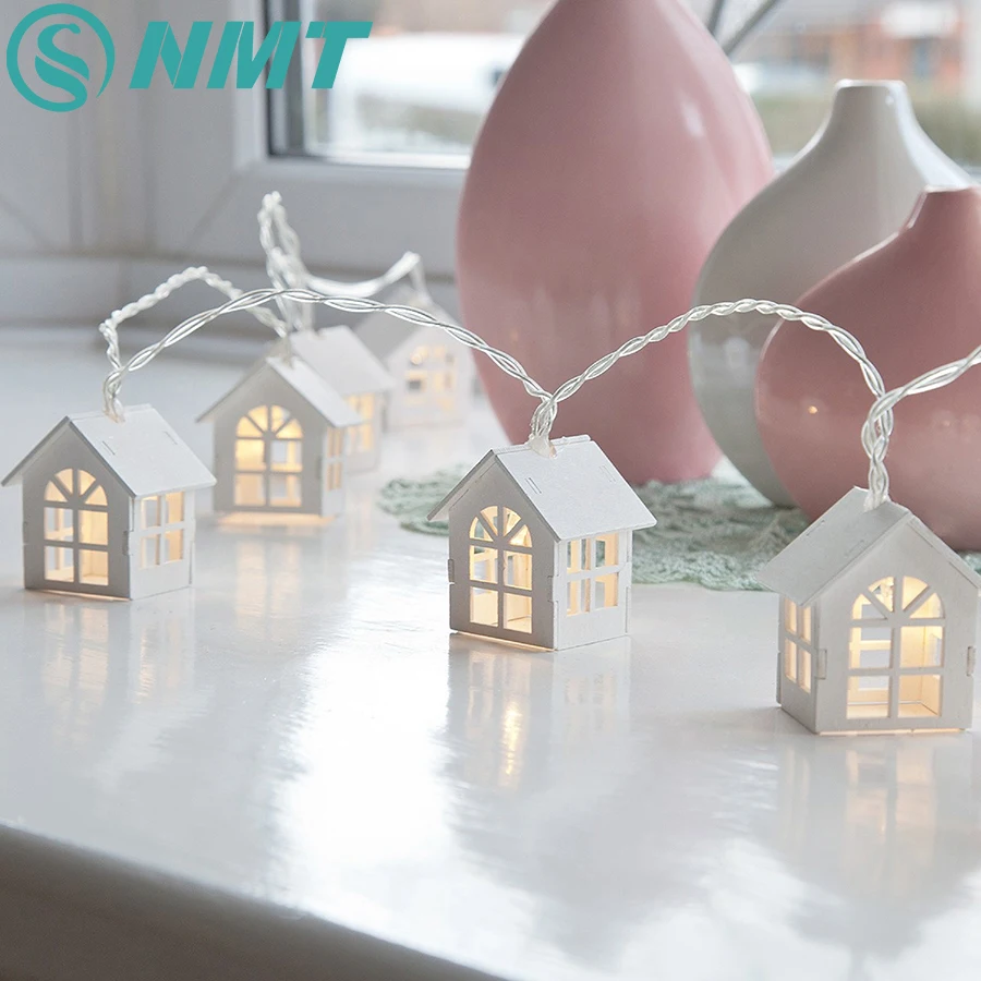 

10/20 LED White Wood House String Lights Christmas 1.5M/3M Room Decoration String Lamp Wedding Garland Party Holiday Fairy Light