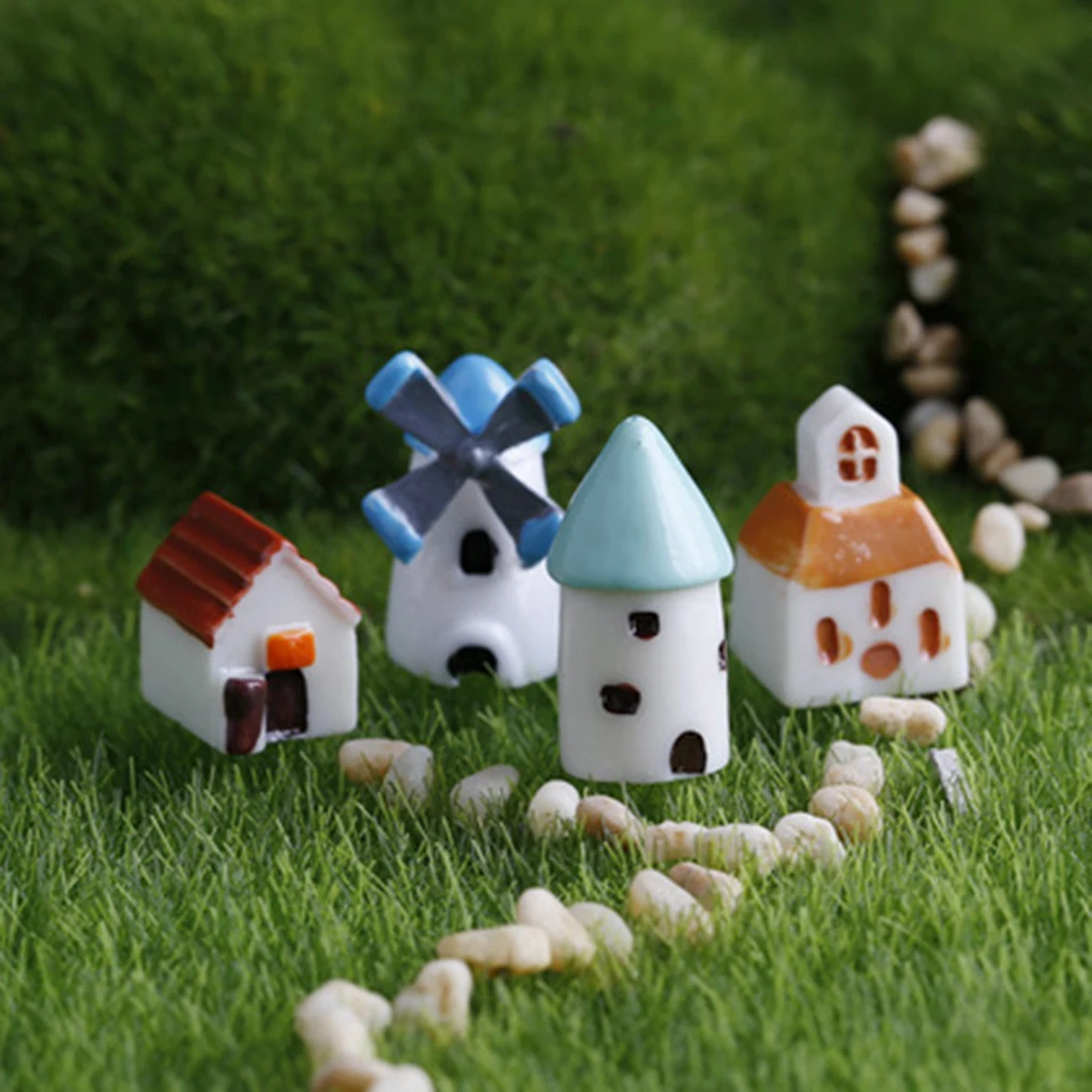 Mini House Church Cabin Windmill Garden Decoration Resin Crafts Bonsai Micro Landscape DIY Ornaments