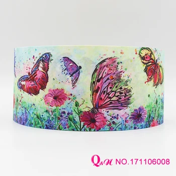 

Q&N ribbon 16mm 22mm 25mm 38mm 50mm 75mm butterfly print grosgrain ribbon webbing 50yards/roll for hair tie free shipping