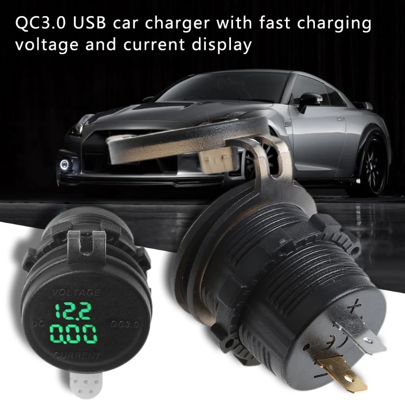 QC 3.0 USB Charger Socket LED Voltmeter Current Display for Car Boat Motorcycle