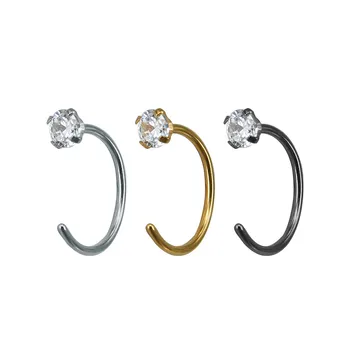 

Crystal Clear Gem Hoop Nose Ring Stainless Steel Nose Ring piercing ornament zircon simple ear nail ornament 20G body jewelry