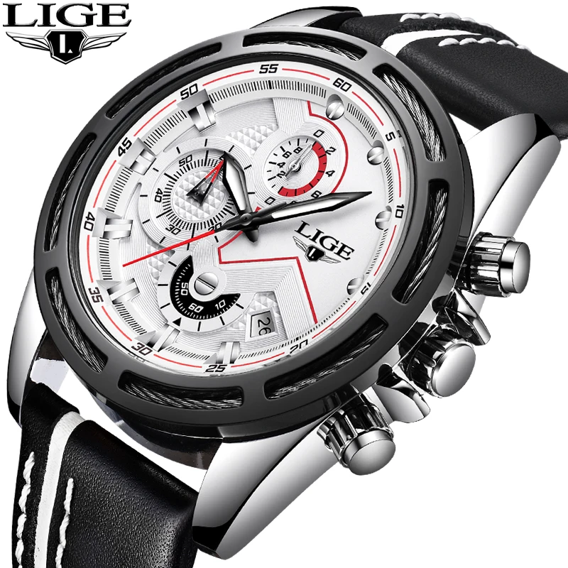 

LIGE Watch men Top Brand Luxury clock mens Quartz Watches Sports Chronograph leather Waterproof fashion Watch relogio masculino