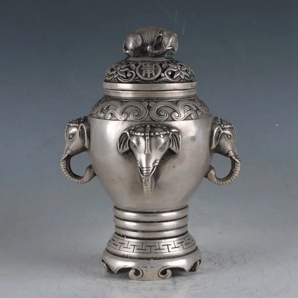 

Chinese Silvering Copper Elephant Incense Burner Made By The Royal DaQing