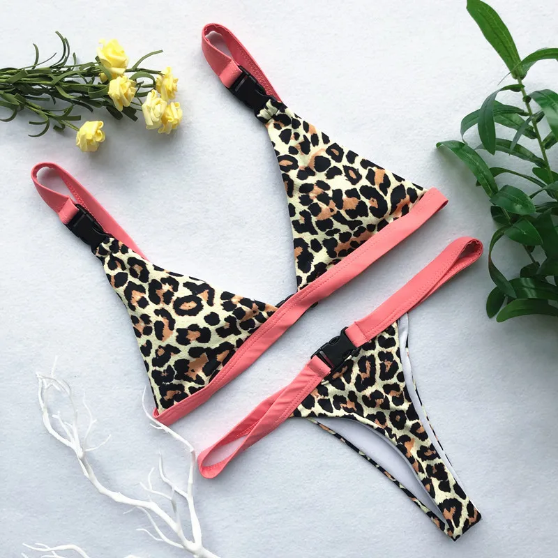 

Biquini 2019 Women Swimsuit Leopard Bikini Thong Monokini Buckle Swimwear Push Up Sexy Bikini High Leg Bathing Suit Swimsuits