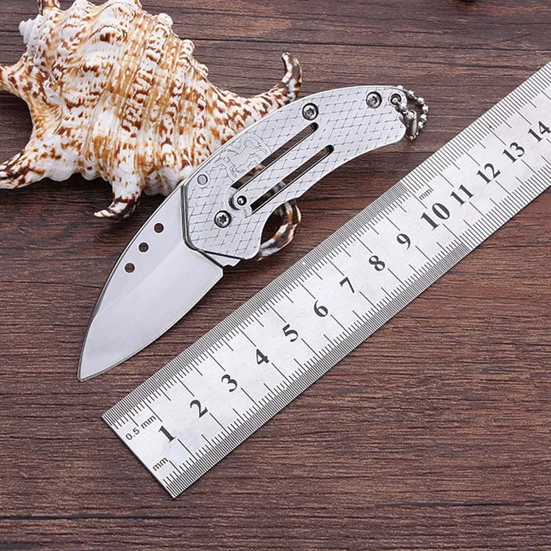 Mini Retro cuchillo plegable al aire libre Pequeño bolsillo cuchillos lavado de piedra Camping supervivencia rescate táctico llavero lindo regalo