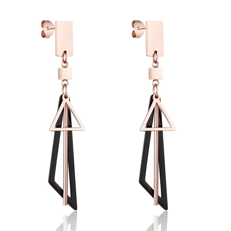 

Delicate Beautiful Strips and Black Triangular And Rose Gold Color Triangle Drop Earring Stainless Steel Woman Fashion Jewelry