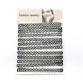 

12pcs Gothic Tattoo Choker Necklace Vintage Black Fishing Line Stretch Tattoo Chain Necklace DIY Jewelry Accessories Wholesale