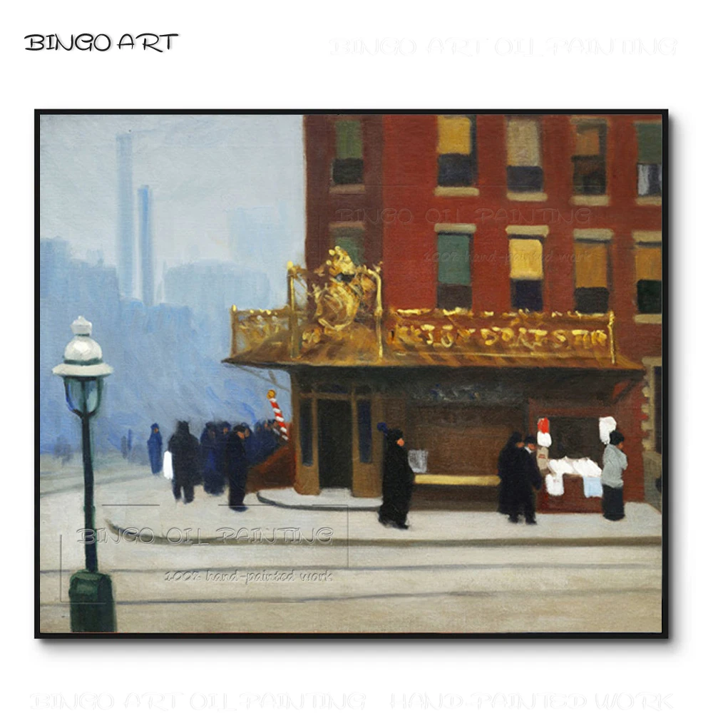 

Hand-painted Impressionist Landscape New York Street Oil Painting on Canvas Reproduce Edward Hopper New York Street Oil Painting