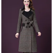 L-5XL, новинка, Женское шерстяное пальто, зима-осень, клетчатая куртка, шнуровка, пояс, утолщенная, тонкая, шерсть, верхняя одежда для женщин 16-237
