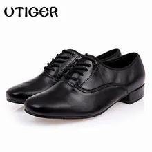 Большие размеры 38-46, Мужская обувь для латинских танцев, черная кожа, Бальные Танцевальные Туфли на низком каблуке 2,2 см, Мужская Современная танцевальная обувь для мальчиков WD349