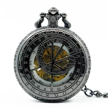 Роскошные классические унисекс часы Механические карманные часы Резные Кулон Скелет циферблат с брелок цепь для мужчин женщин PJX1243
