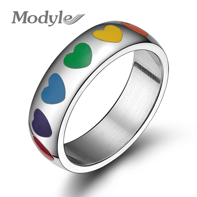 modyle high quality stainless steel heart shape colorful rainbow rings for men for women never fade - Rainbow Wedding Rings modyle high quality stainless steel heart shape colorful rainbow rings for men for women never fade - Rainbow Wedding Rings