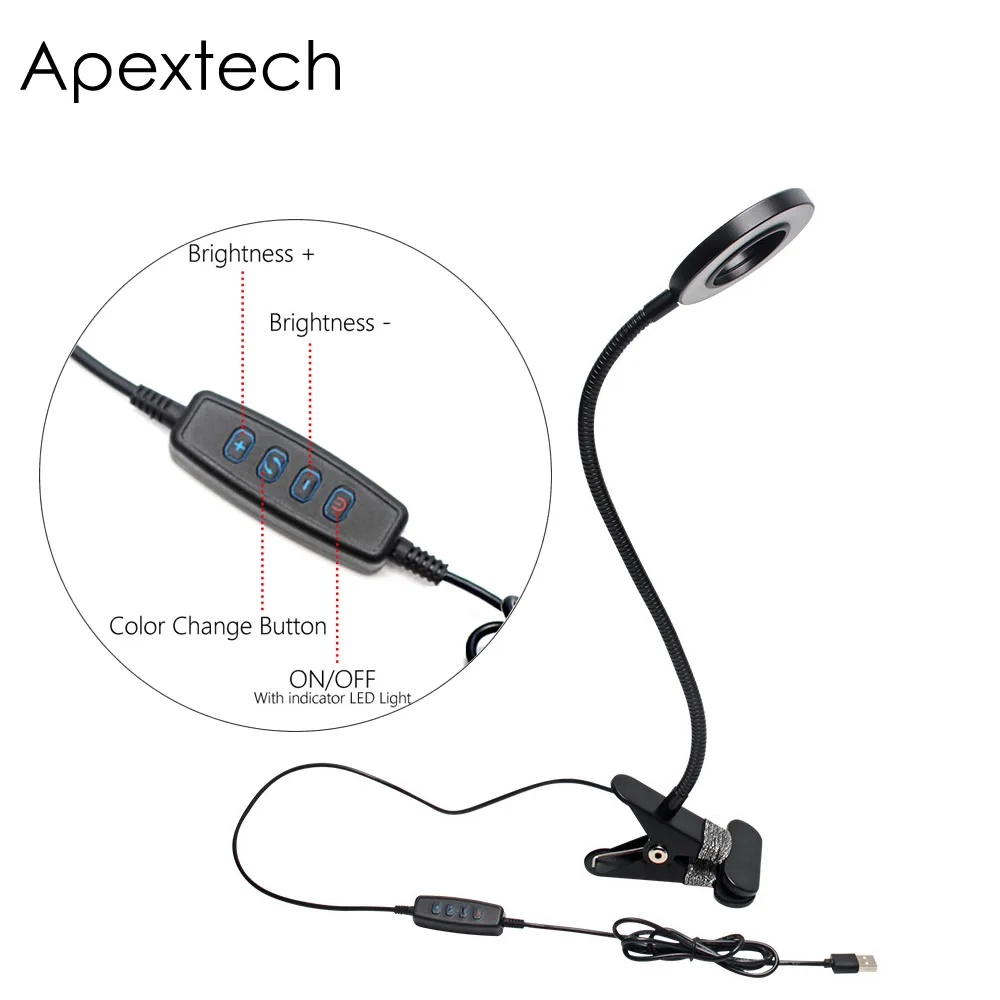 

Apextech LED Clamp Desk Lamp DC5V USB 5W Dimmable 3Colors Adjustable Bedside Reading Children Study Table Lights Free Flexible
