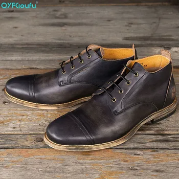 

QYFCIOUFU Brand 2019 Spring Autumn Genuine Leather Ankle Chelsea Boots For Men Shoes Vintage Classic Male Casual Lace Up Boot