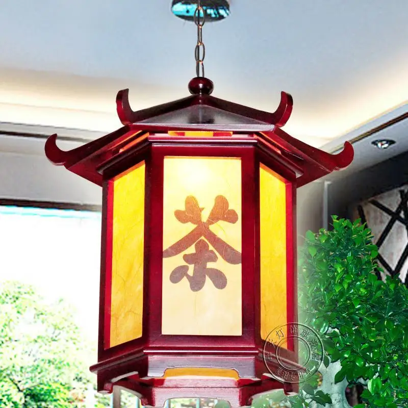 

Chinese style Wooden classical creative pendant light dining study restaurant Pavilion wood imitation sheepskin ZH ZS60