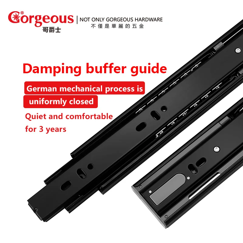 

Gorgeous cold rolled steel rail damper silent buffer damping thick furniture rail three-track drawer slide hardware accessories
