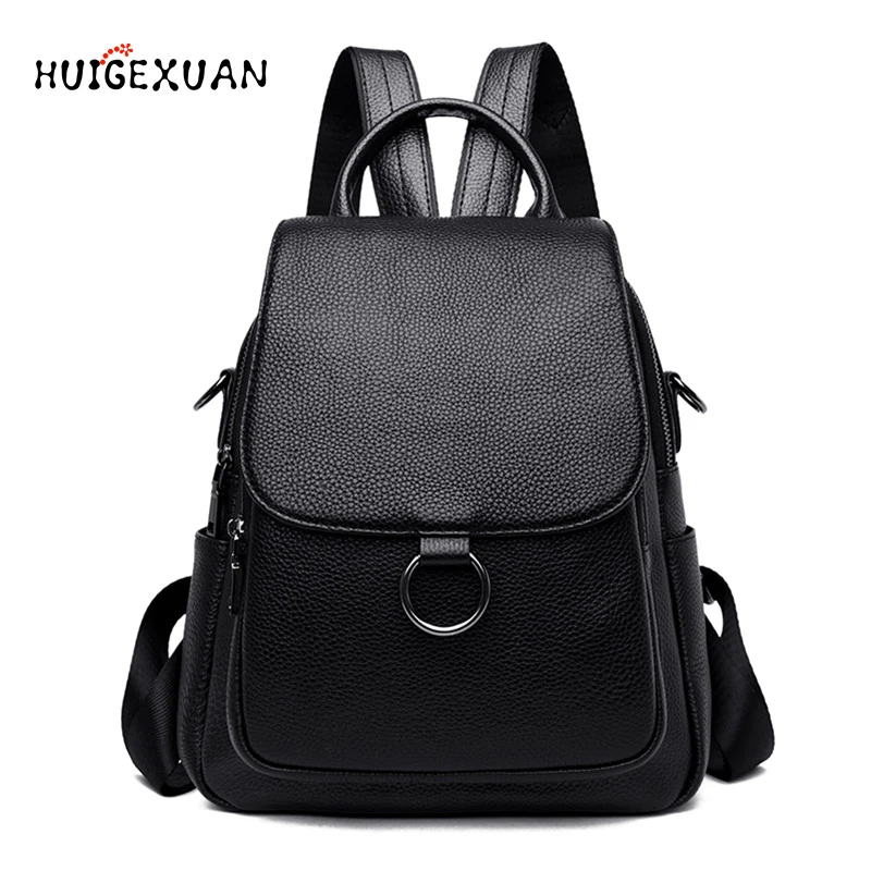 buy Fashion Women Backpack High Quality 100% Cowhide Backpacks for Black Teenage Girls Female School Shoulder Bag Bagpack mochila