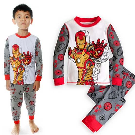 KNB 2 pcs set pajama kids sets super Iron Man clothing suit toddler