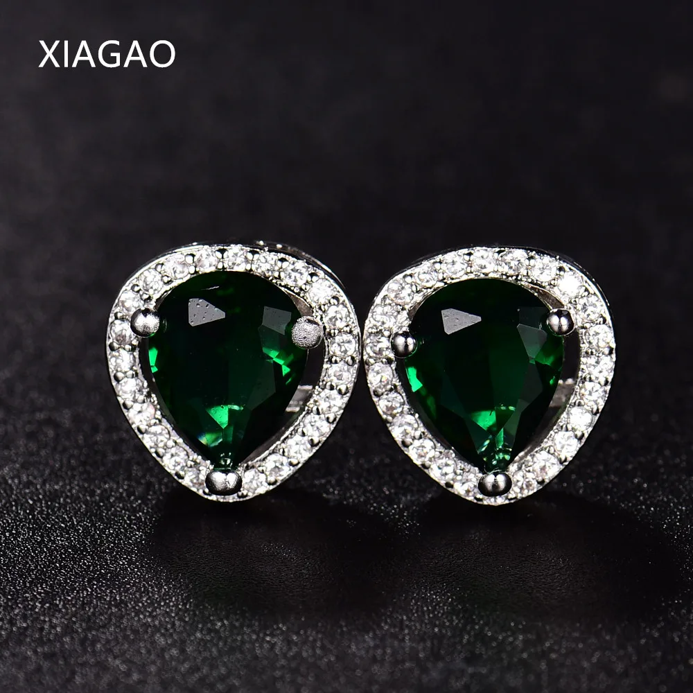 

XIAGAO New Simple Design Silver Plated Heart Ear Stud Earrings For Women Zircon Crystal Earrings Pendientes Mujer Oorbellen E021