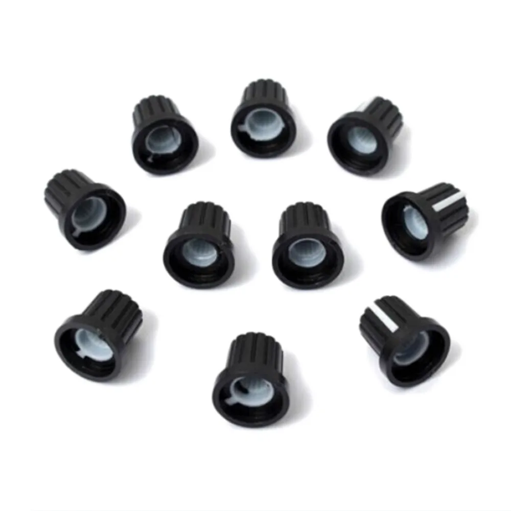 

Hot Sale !! High Quality 10 Pcs 6mm Plastic Shaft Hole Dia Threaded Knurled Potentiometer Knobs Caps Wholesale
