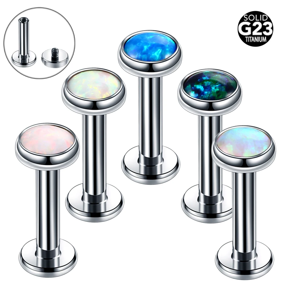 

1pc 14G G23 Titanium Opal Lip Rings Internal Thread Stud Rings Piercing Labret Opal 4mm Dermal Anchor Tops Body Jewelry