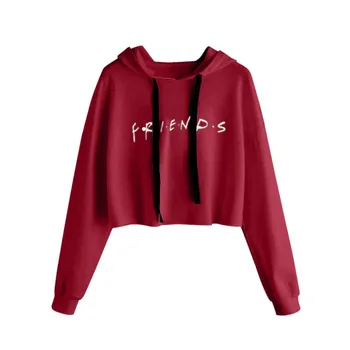 

Fashion Letter Printed Hoodie Casual Crop Tops Short Pullover Women Long Sleeve Drawstring Hooded
